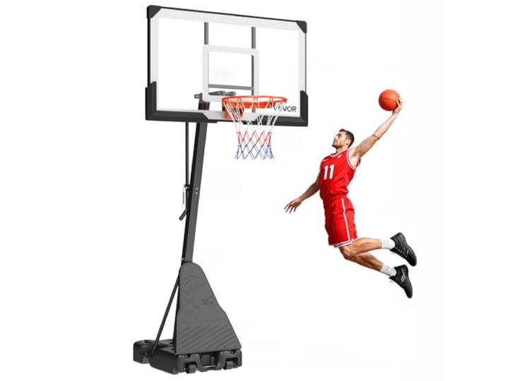 VEVOR tragbarer Basketballständer, 2,3-3,05 m höhenverstellbarer (manuell) Basketballkorb, Basketballanlage mit 139 cm PC-Rückwand, Basketballkorsystem Backboard-Set für Terrassen Schulen