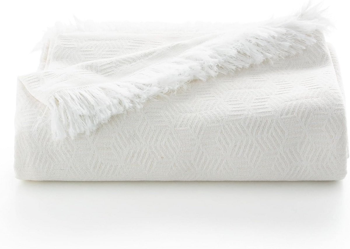Multifunctionele Sprei voor Bed en Bank, Katoenmix, Ecru