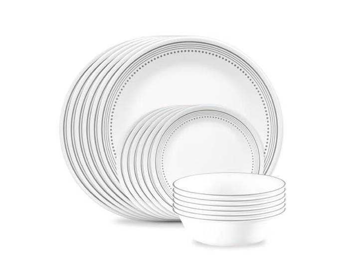 Corelle 18-Piece Dinnerware Service for 6, Chip Resistant, Mystic Gray Geschirr-Set, Glas, Mystisches Grau
