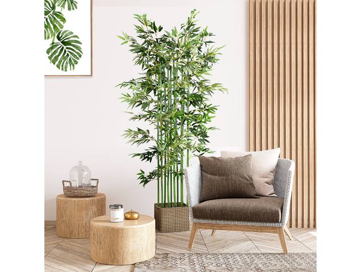 HOMCOM Bambou Artificiel 180cm Vert Décoratif Réaliste