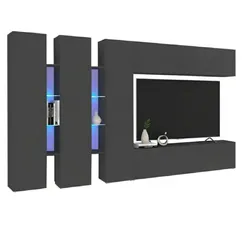 Dmora Wohnzimmermöbel Carmelo, Wohnzimmergarnitur TV-Möbel mit 5 Türen, Mehrzweck-Wohnmöbel, 100 % Made in Italy, cm 340x30h180, Anthrazit