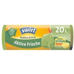 Swirl 12 Müllbeutel »Aktive Frische« mit Zugband 20 l grün