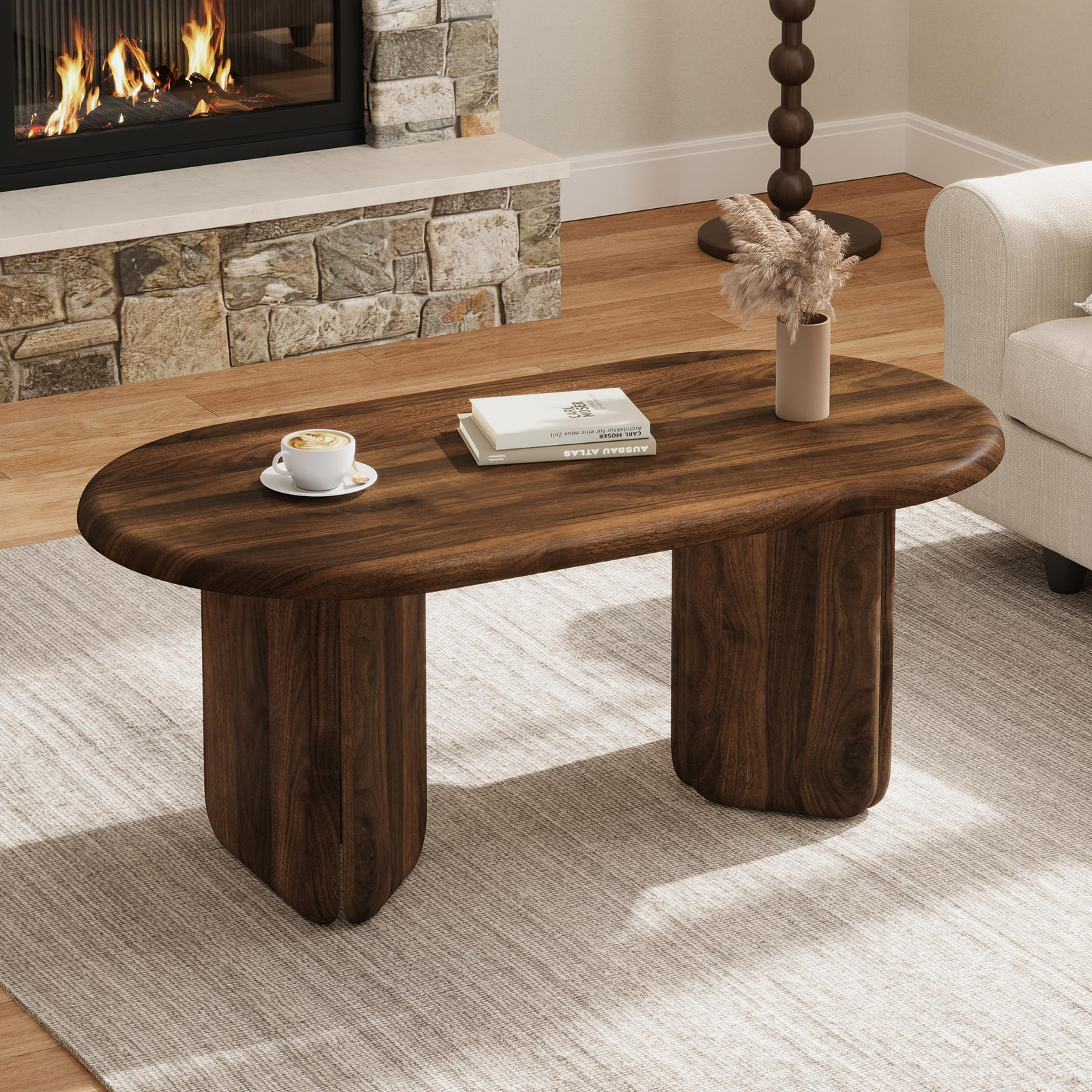 Okwish ovale salontafel met notenhouten uitstraling, B: 90 cm, D: 50 cm, H: 40 cm