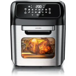 Arendo Heißluftfritteuse, Minibackofen 12L Edelstahl, Airfryer, Pizzaofen, Multifunktionsofen, Mini Backofen mit Umluft, 1800 Watt, Timer