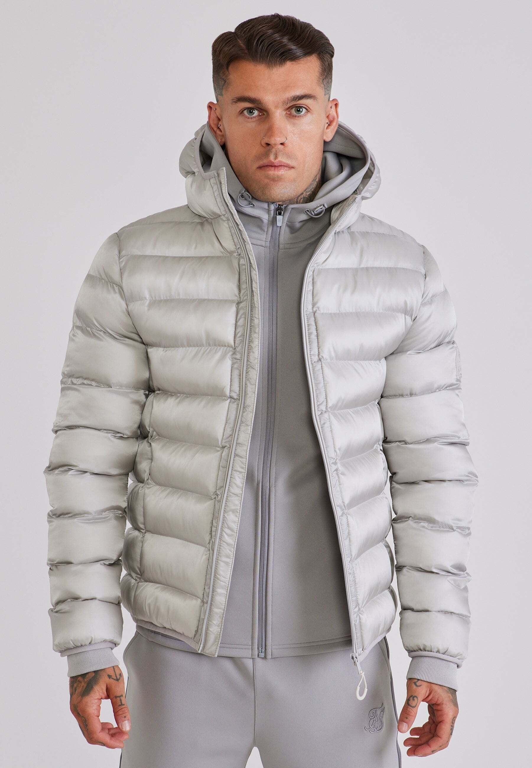 Steppjacke SIKSILK "Siksilk Steppjacke Bubble", Herren, Gr. S, grau (hellgrau), Jacken Steppjacke hellgrau S