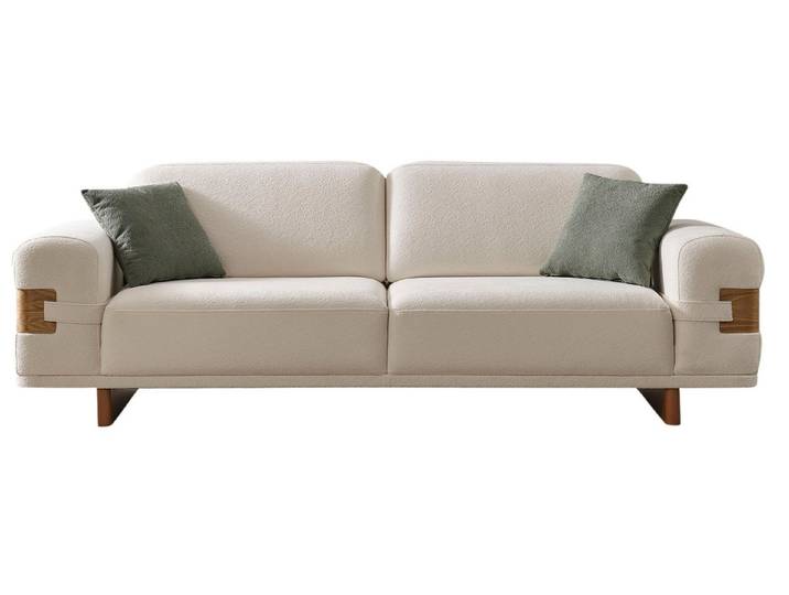 Villa Möbel Sofa Anka, Sofa 1 Teile, Ruhiges Design warme Holzakzente pflegeleichter Stoffbezug