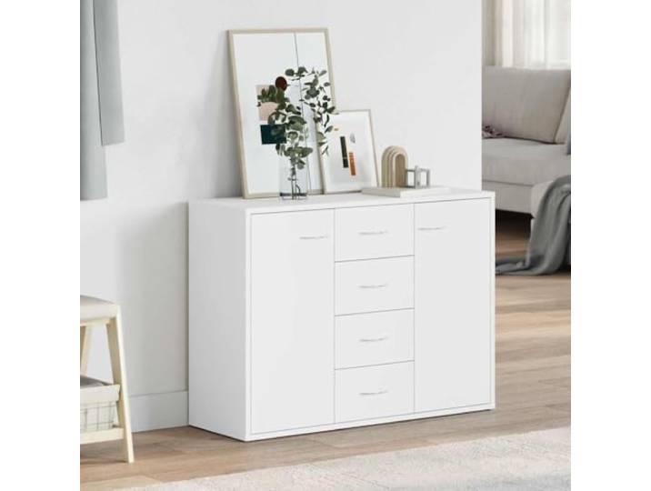 HEFZGDB Modernes weißes Sideboard mit Ablagefläche, Vier Schubladen und Zwei Türen aus Holzwerkstoff – geräumiger Stauraum für Ihr Zuhause