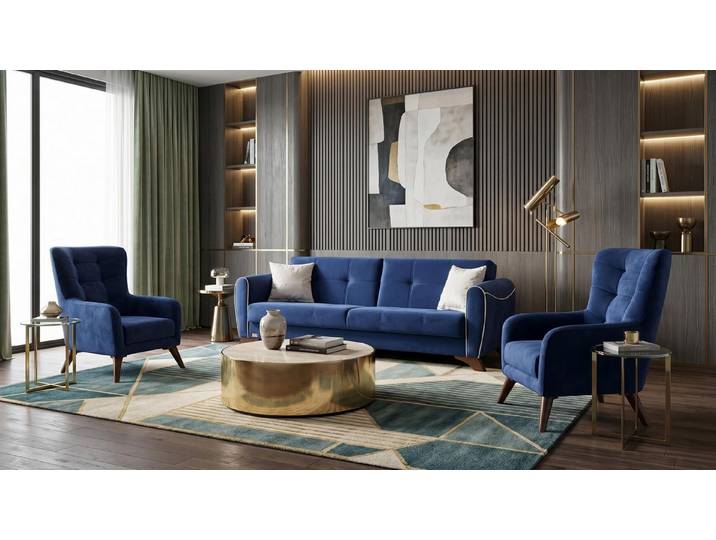 Xlmoebel Polstergarnitur Blau Wohnzimmer-Set Sofas Stoff Sessel hohe Qualität, (3-tlg., 3-2-1)