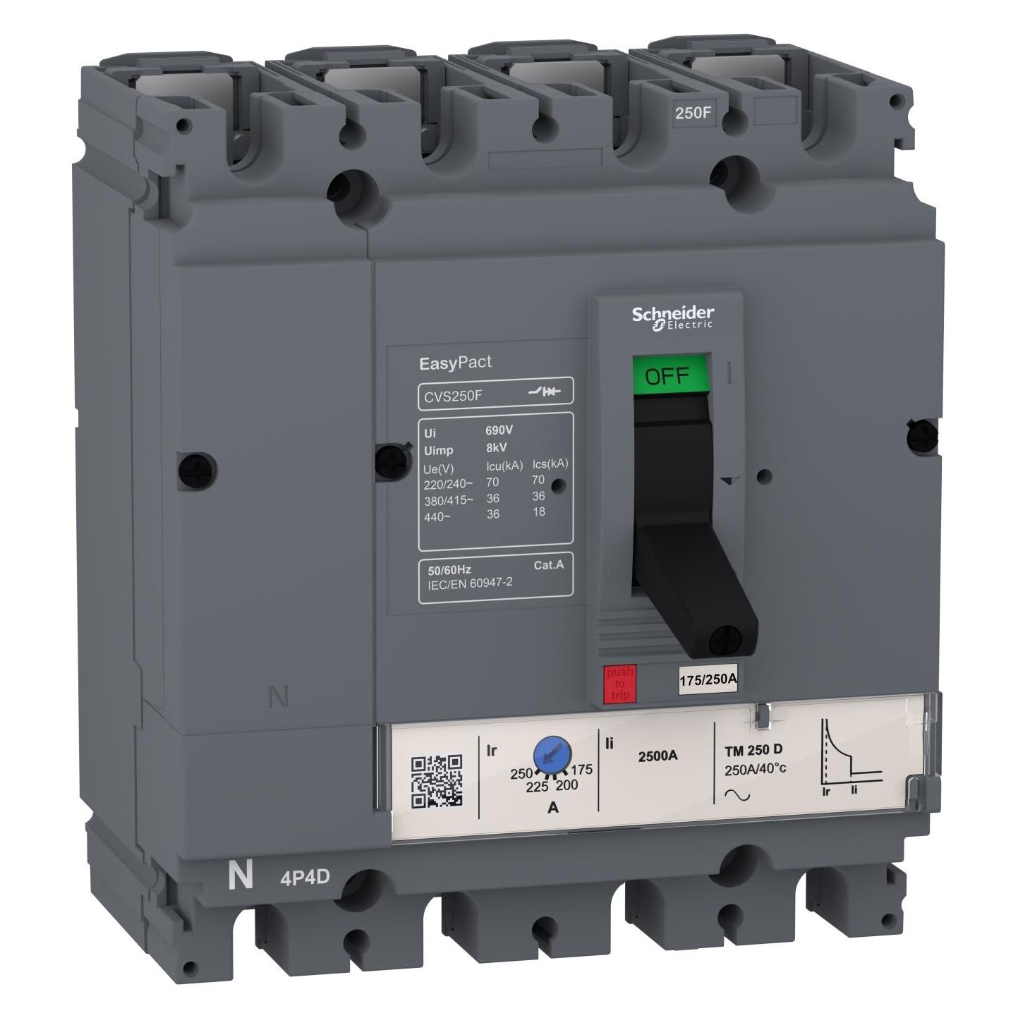Schneider 250A Galios Jungiklis 4P 36 kA EasyPact CVS250 TM250D (LV525353) (LV525353)