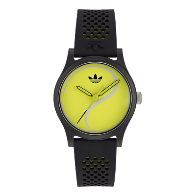 Quarzuhr ADIDAS ORIGINALS "GAME TWO", schwarz (schwarz, gelb), Armbanduhren, Damen, schwarz, Quarzuhr, Armbanduhr, Herrenuhr, Damenuhr, Silikonarmband, Acrylglas, analog