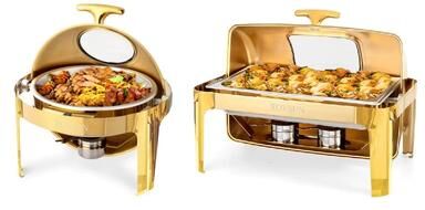 Stainless Steel Roll Top Chafing Dish 1 Round + 1 Rectangular