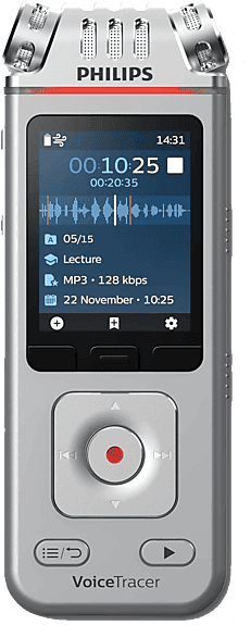 Grabadora de voz - Philips DVT4115, 8 GB, 36h Grabación, 3 Micrófonos, Plata