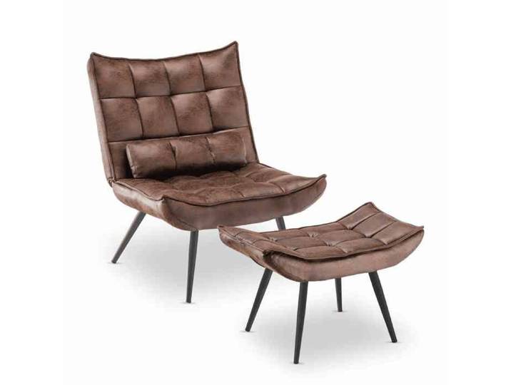 M MCombo 4779BR Fauteuil relax moderne avec pouf fauteuil de lecture rétro fauteuil rembourré tissu microfibre marron