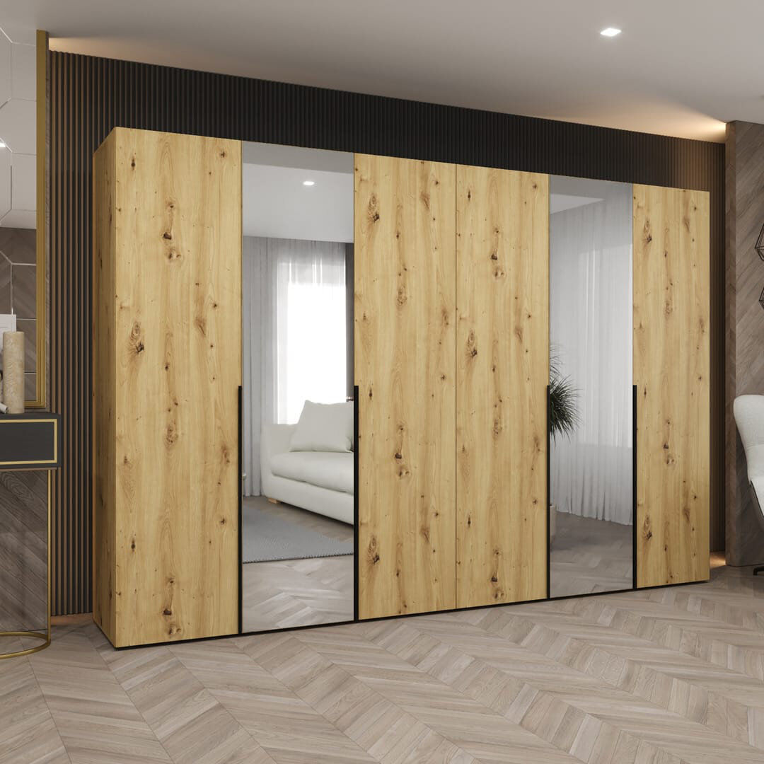 Latitude Run Blina 6 Door Wardrobe Oak Artisan 300cm W X 52cm D