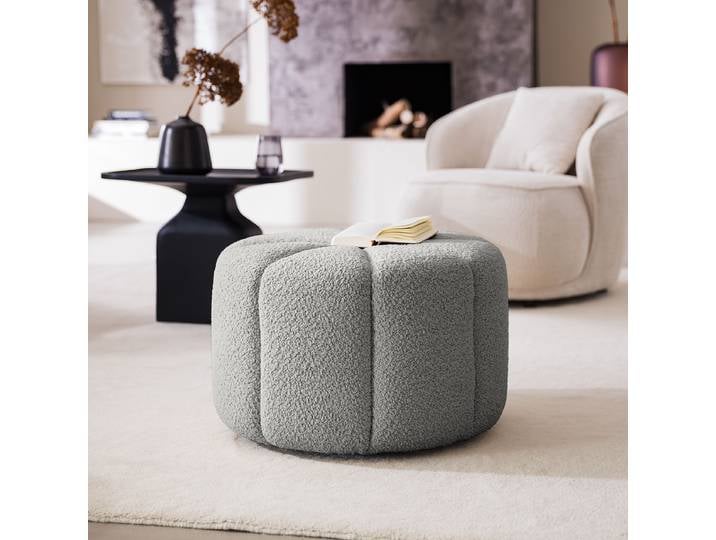 Pouf FORA 60cm Grau Teddy-Bouclé Stoff Bony: Grau