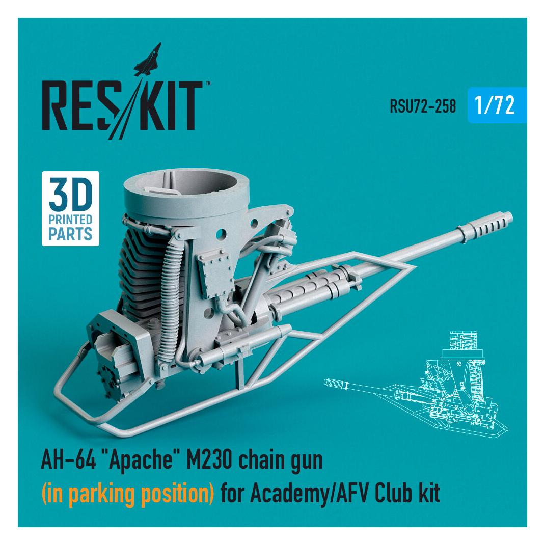 ResKit AH-64 Apache M230 chain gun (in parking position) for Academy / AFV Club kit (3D Printed) (RSU72-0258)