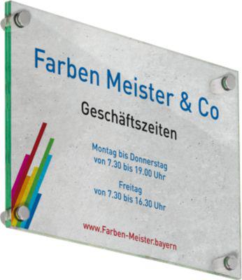 moedel Türschild GALERIE, DIN A4, Edelstahl und ESG-Glas, 4 Abstandhalter, Schraubmontage, B 210 x H 297 mm, transparent