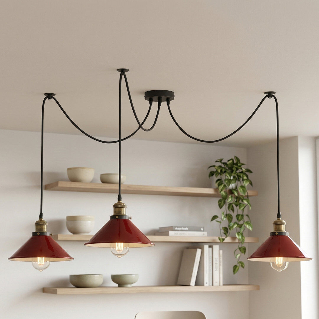 Rio 3 - Light Cone Pendant Burgandy 20cm H X 20cm W X 20cm D