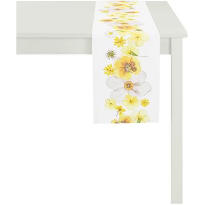Tischband APELT "2202 SPRINGTIME, Frühjahrsdeko, Frühling", gelb (weiß, gelb), B:25cm L:175cm, Baumwolle, Tischdecken