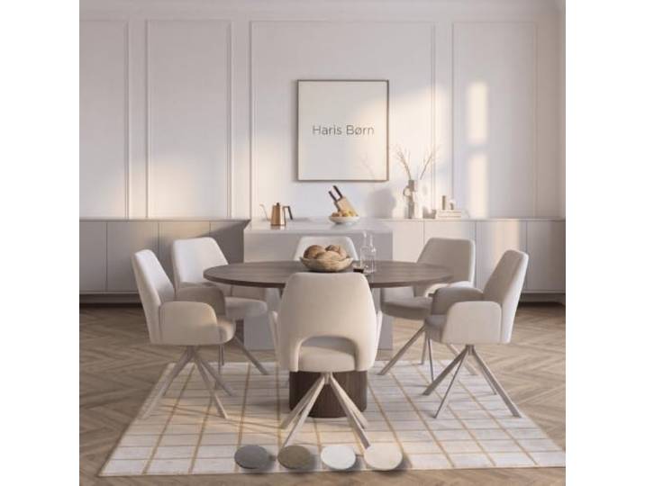 Haris Børn® Esszimmerstühle drehbar mit Armlehne (6er Set) Beige, Gestell grau - Esszimmerstuhl & Drehstuhl Esszimmer - Esstisch Stühle, Küchenstühle - 30 Tage risikofrei testen