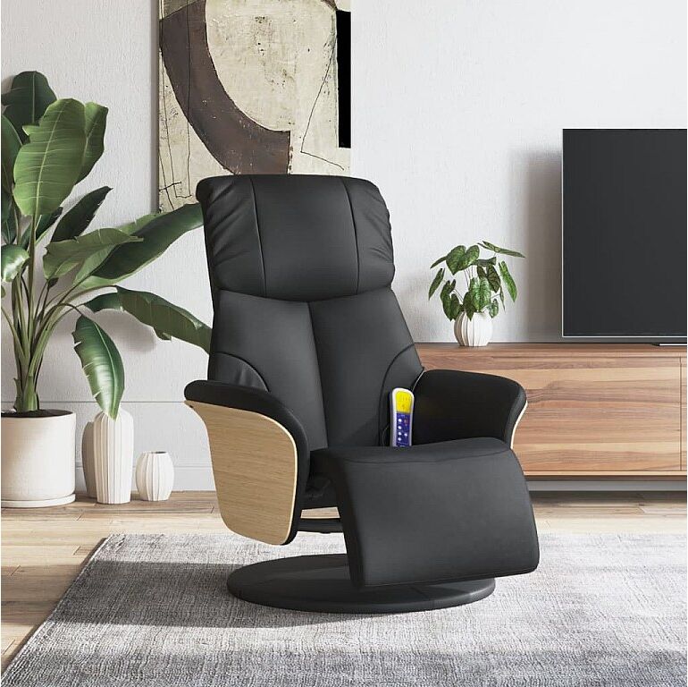 Clicnbuy Sillón reclinable masaje con reposapiés cuero sintético negro