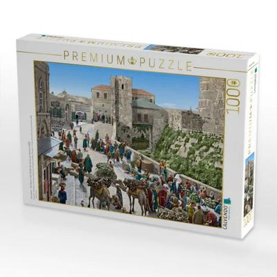 CALVENDO Puzzle Jerusalem - Der Basar in der Straße des Turms von David um 1900 | 1000 Teile Lege-Größe 64x48cm Foto-Puzzle für glückliche Stunden
