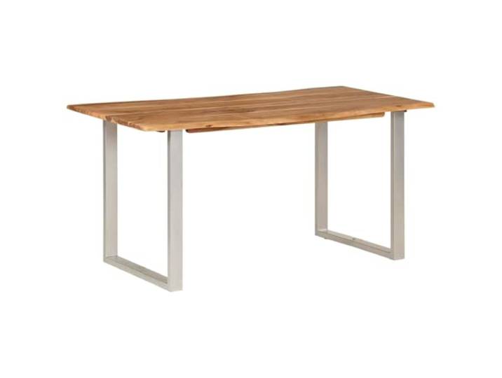 GHVBNMF Esstisch Massivholz Akazie 154x80 cm Industrial Küchentisch Holz Rustikaler Holztisch mit Baumkante und silbernen Stahlbeinen, ideal als Unikat für Ihr Esszimmer oder Ihre Küche.