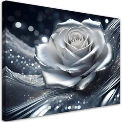 WANDBILD rosenblüte silber