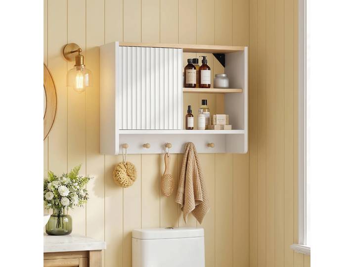 HOMCOM Armoire Murale Salle de Bain avec Porte et Étagères