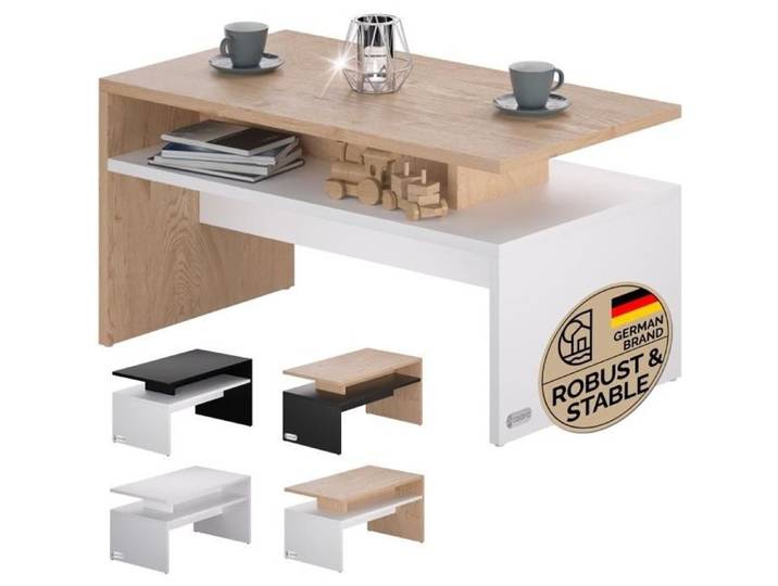 CASARIA® Table basse rectangulaire blanc chêne 92x51x48cm Table de salon 50kg Table basse moderne Rangement intérieur
