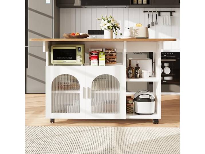LAKFEW Kücheninsel, Freistehende Kücheninsel, Herausnehmbarer Esswagen, Buffetschrank, Multifunktionaler Esstisch mit klappbarer Arbeitsplatte, Küchenschrank mit Stauraum, (Weiß)