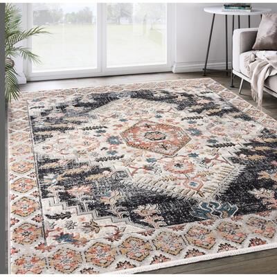 Abani Rugs Abani Azure Collection AZR120A Dark Gray Beige Medallion Area Rug