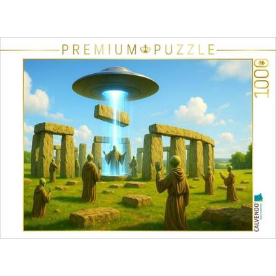 CALVENDO Puzzle Stonehenge - Aliens mit Energiestrahl | 1000 Teile Lege-Größe 64x48cm Foto-Puzzle für glückliche Stunden