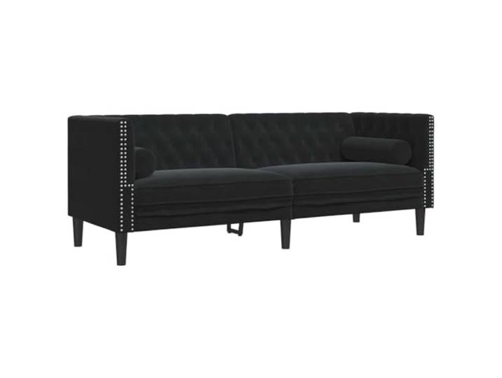 Makastle Chesterfield Sofa Couch mit Nackenrollen 3 Sitzer Schwarz Samt