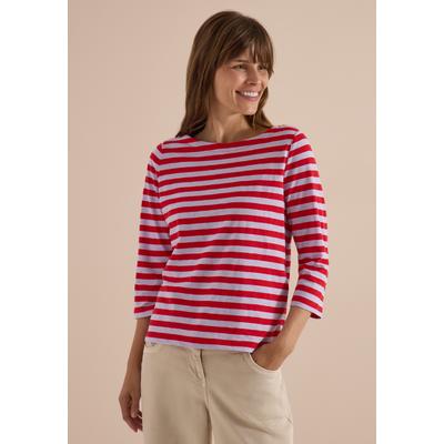 3/4-Arm-Shirt CECIL, Damen, Gr. 3XL, signal rot, Web, 100% Baumwolle, gestreift, comfort fit normal, U-Boot-Ausschnitt, abgesteppt, Shirts 3/4-Arm-Shirt, aus reiner Baumwolle