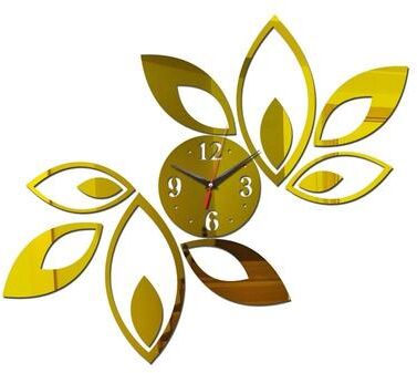 Everyday Crate Crystal Bloom 3D Mirror Wall Clock Sticker Modern DIY Acrylic Floral Wall Decor gold
