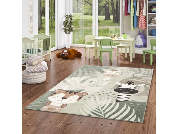 Pergamon Kinder Teppich Weich Kinderzimmer Softstar Kids Safari Friends Mintgrün in 5 Größen