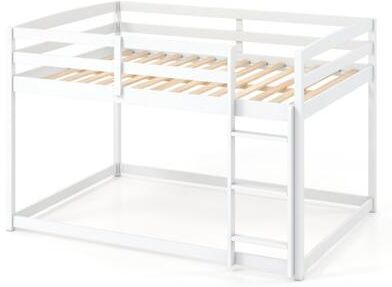 Costway Full Over Full Bunk Bed Low-to-ground Bunk Bed-White