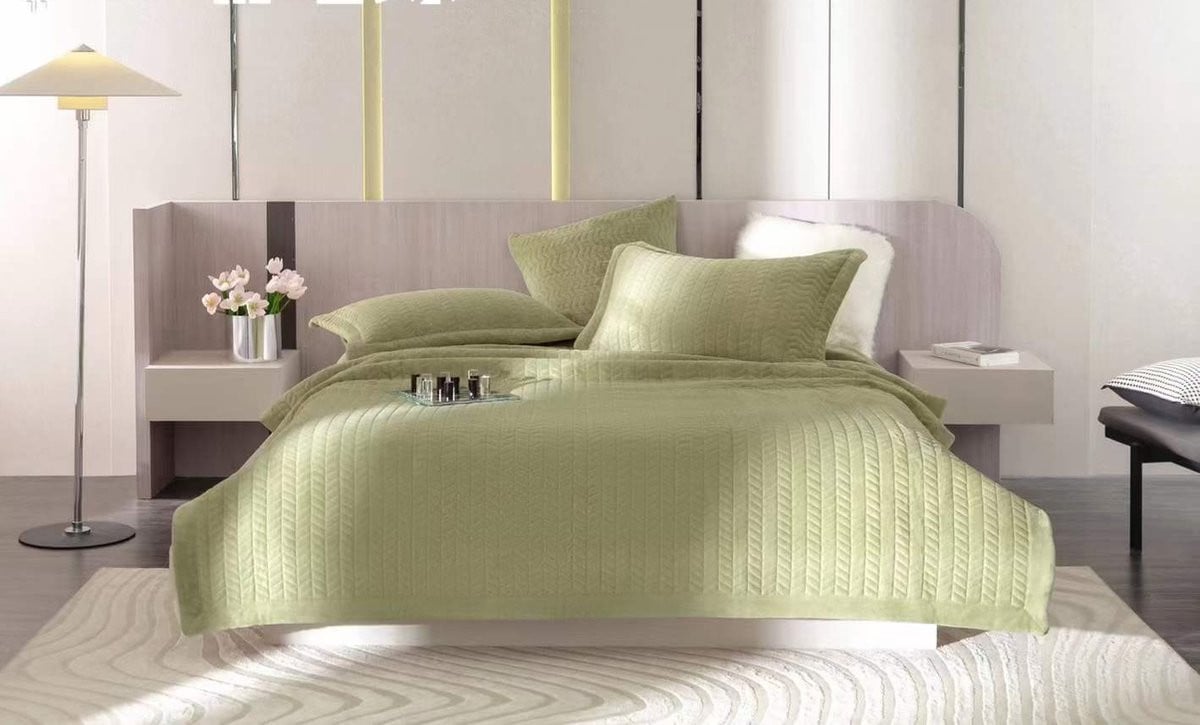 Groene gewatteerde sprei voor volwassenen 220 x 240 cm