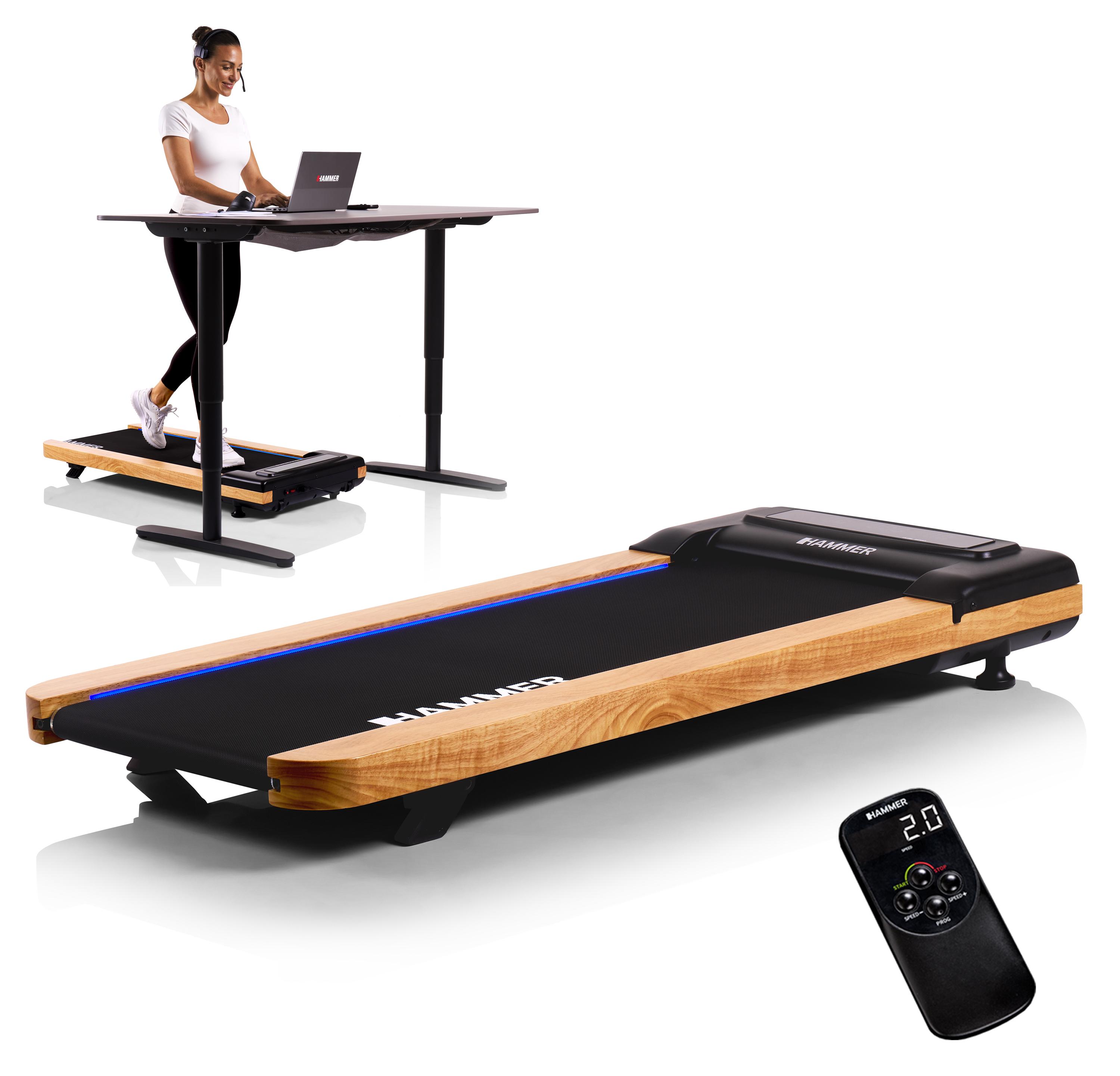 HAMMER Laufband Walk 2.0 NorsK - Walking Pad mit Steigung, Laufband Schreibtisch bis 6 km/h, LCD-Fernbedienung, mit LED-Laufmarkierungen
