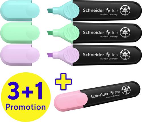 Schneider Schreibgeräte Textmarker Textmarker Job pastel 4er Etui sortiert, 3+1 Aktion 115074 4St.