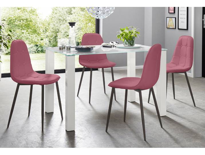 Essgruppe GOODPRODUCT, rosa (weiß, rosa), B:120cm, Sitzmöbel-Sets, Essgruppe, mit Glastisch, Breite 120 cm