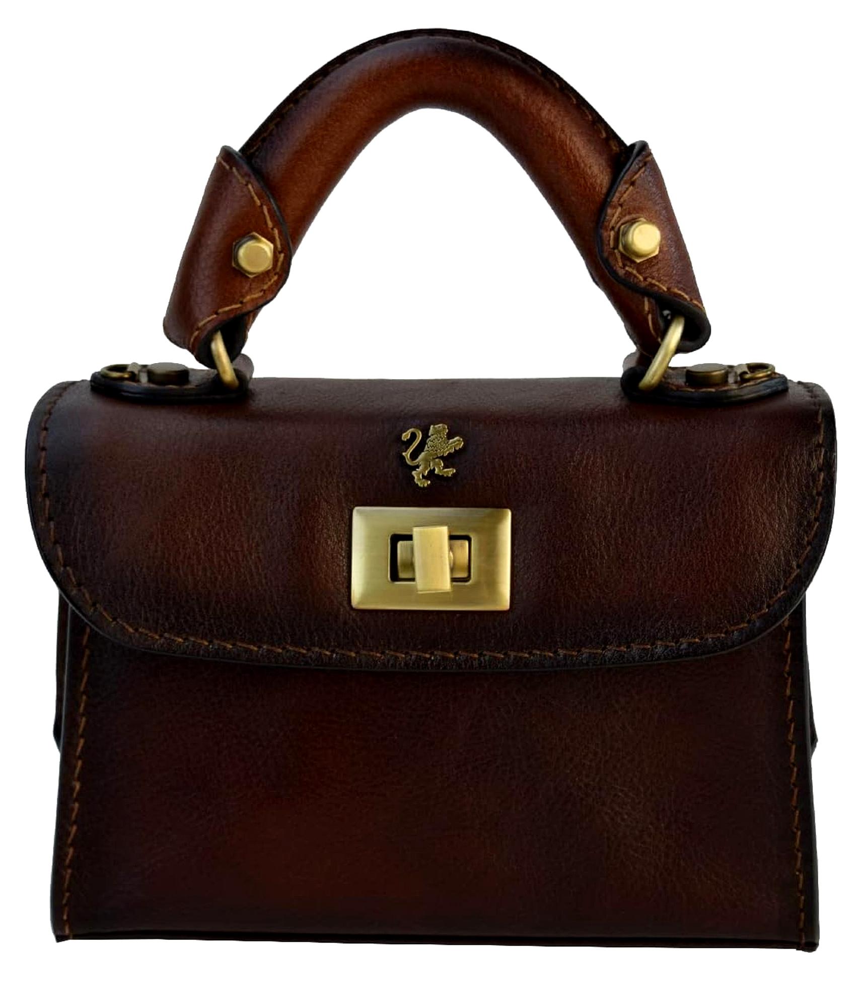 Damentasche Lucignano Small Bruce aus Rindsleder - Kleine Handtasche in Kaffee, 15,00 x 20,00 x 7,00 cm