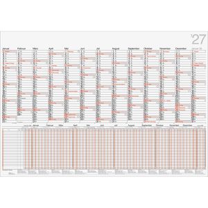 Rido-Ide Urlaubsplaner Jahreskalender, Jahr 2027, 98 x 68,5 cm, mit Plakatkalender, für 26 Mitarbeiter