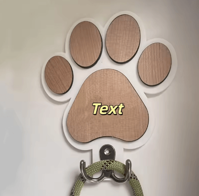 Inspire Picks Custom Wooden Paw Print Dog Leash Hanger Decorative Wall Hook For Collars & Pet Accessories white