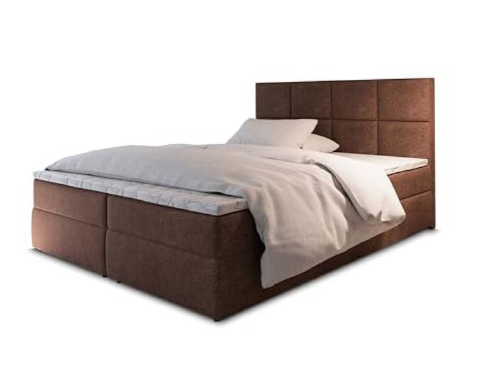 Masseno Boxspringbett Lena 200x200 cm Komplett-Set mit Matratze und Topper, Polsterbett mit Zwei Bettkästen -Braun, Cosmic 800