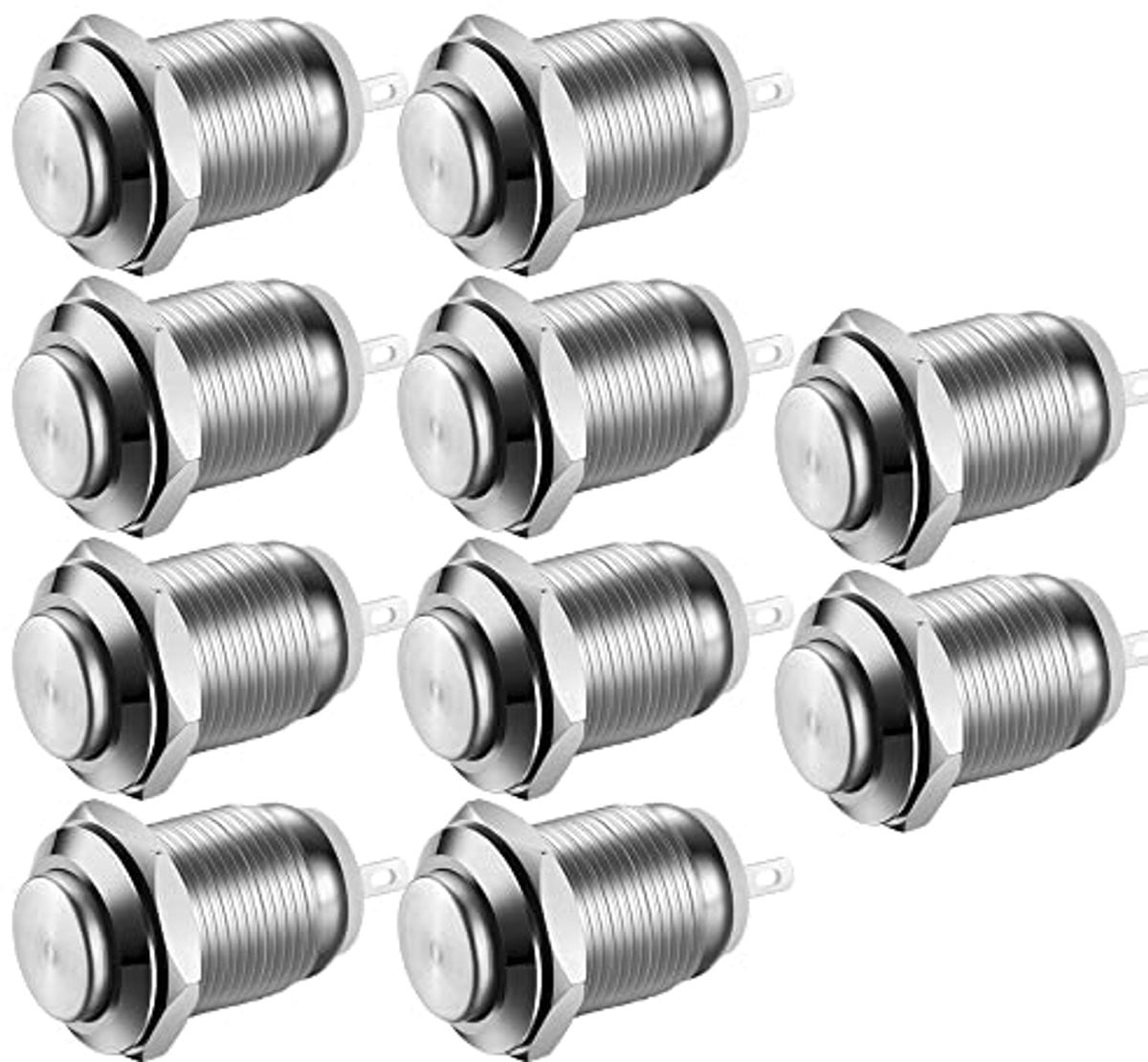 Set van 10 waterdichte drukknopen met hoge kop, 12mm, AAN-UIT