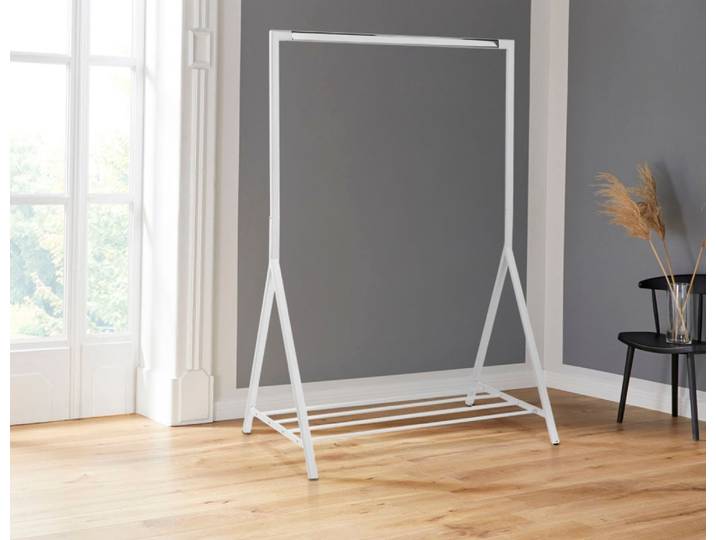 Garderobenständer ACTONA GROUP Bernhard , weiss (weiß), B:117cm H:165cm T:59cm, Metall, Garderobenständer, Garderobenständer, aus schönem Metall, mit einer Ablagefläche, Breite 1170 cm