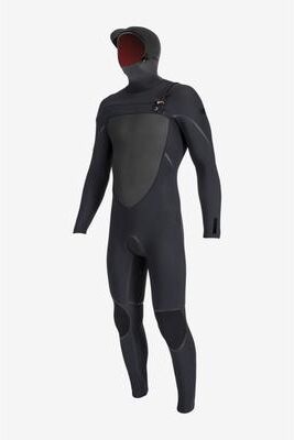 O'Neill s Psycho Tech 5/4mm+ Chest Zip Full Wetsuit W/ Hood in Black, Size Medium
