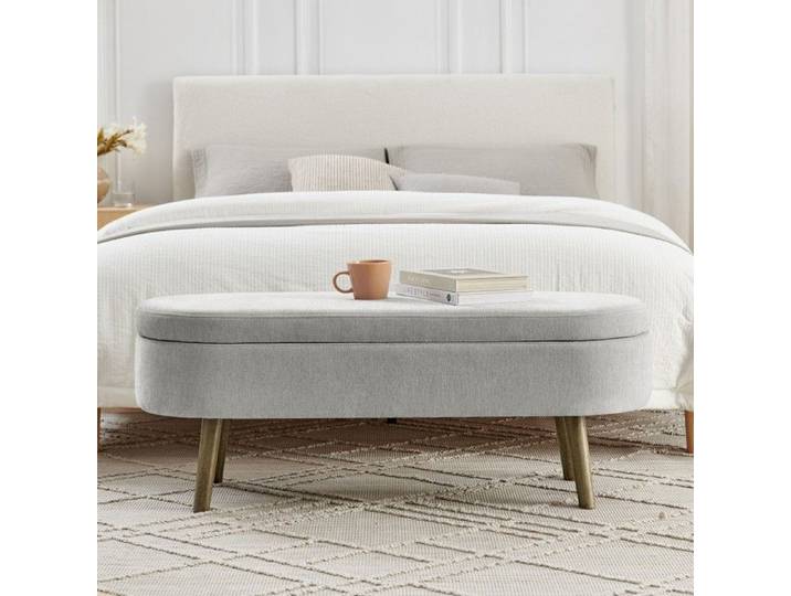 Banc rangement multifonction tissu chenille gris structure bois massif banc à chaussures salon chambre entrée 110x40x42cm